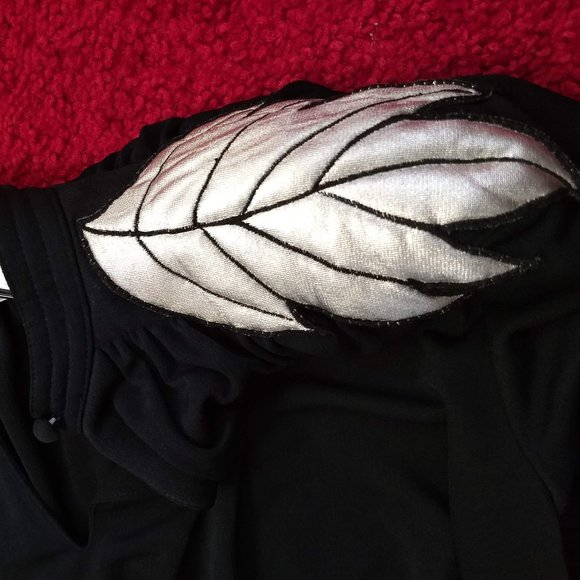 vintage 80s black midi party dress puffy leaf shoulder 🎈HOST PICK🎈x3 - Picture 8 of 14